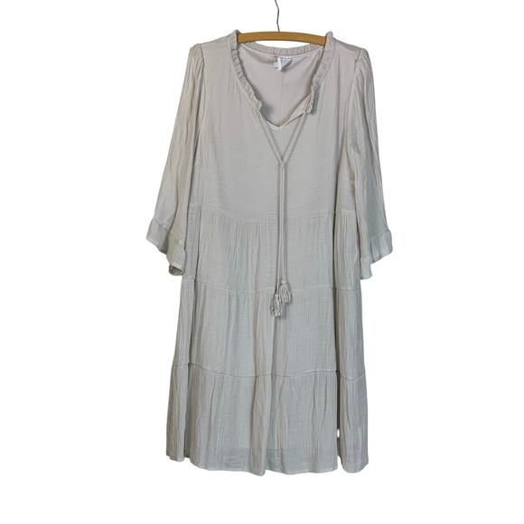 Boho Tiered Midi Dress Pale Grey  Relaxed Fit Size XL Fairy Lagenlook - Picture 2 of 8